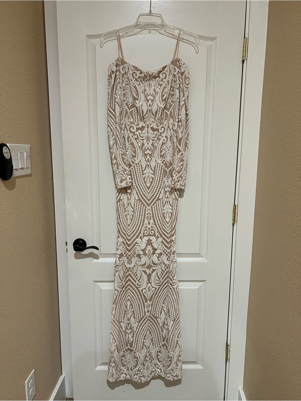 Windsor Beige Dress with White Sequins Overlay